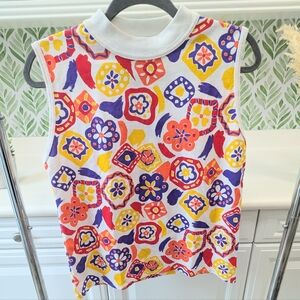 La Playa Vintage Sleeveless Top M Colorful High Neck